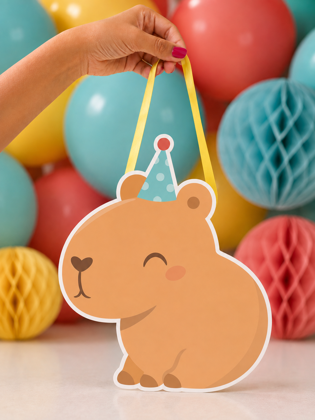 Sacolinha modelo capivara com chapéu de festa